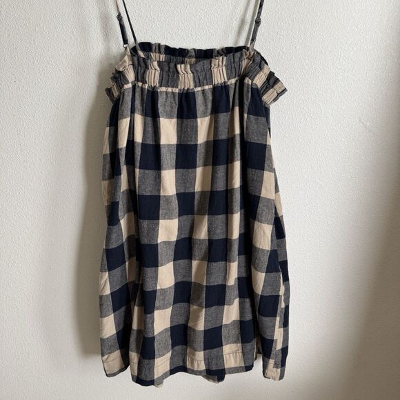 Grade & Gather Dress Womens Small Navy Buffalo Check Linen Beachy Boho Coastal - Picture 8 of 15